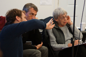 Left Hand of Darkness rehearsal: Jonathan Walters, Theo Downes Le Guin, UKL