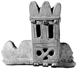 Excavators at Hattusa found this five-inch-high, 15th-century B.C. ceramic fragment that may depict the cyclopean walls and defensive towers that surrounded the acropolis. Hirmer Fotoarchiv Muenchen
