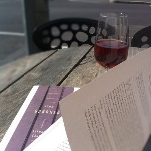 Glass of rose, books from Readings in Melbourne