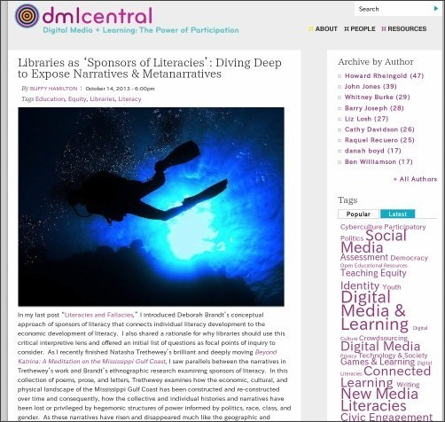 http://dmlcentral.net/blog/buffy-hamilton/libraries-%E2sponsors-literacies%E2-diving-deep-expose-narratives-metanarratives
