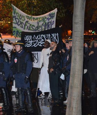 Members of Forsanne Alizza join Catholic rightists in protest against a supposedly 