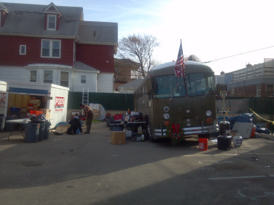 The forward operating base and the bus from Team Rubicon