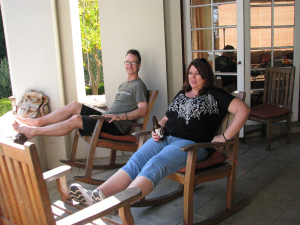 S.G. Browne joins E.S. Magill for a beer before nightfall. Photo by Sephera Giron.