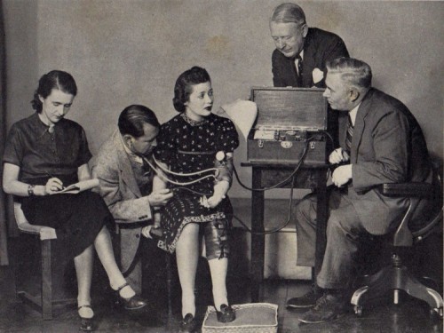 1947-era lie detector device in use
