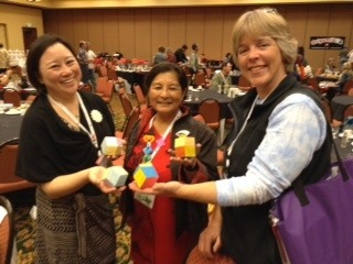Deb Pun, Pam Miike and Ann LaVin fold my rhombic unit