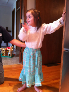 Here's the outfit...we put it on Julianna. She fought me all the way getting it on, and then refused to take it off, even though it was way too big.