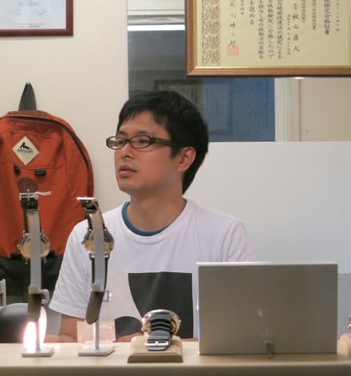 Akiyama-san, in his shop, not looking like a grizzled watchmaker of yore.