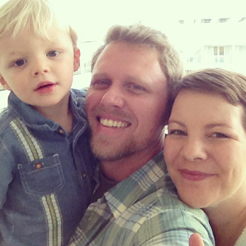 We all slept in the bed together last nite in the hotel bed. True woke us up with the gentlest kisses. Melted my heart.