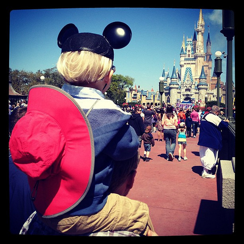 Just went on his first "ride". Winnie the Pooh. Loved it! I am seeing Disney through the eyes of a two year old. Which is awesome. I heard Mickey say over the loud speakers "we have to find the magic that lives in our hearts" and the happy tears misted up