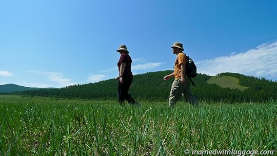 Warren and Betsy trekking in Mongolia