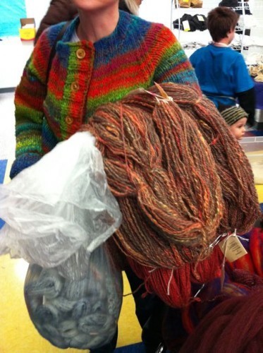 An armful of handspun yarn