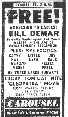 Jack Ruby Carousel Club nightclub ad in Dallas Morning News