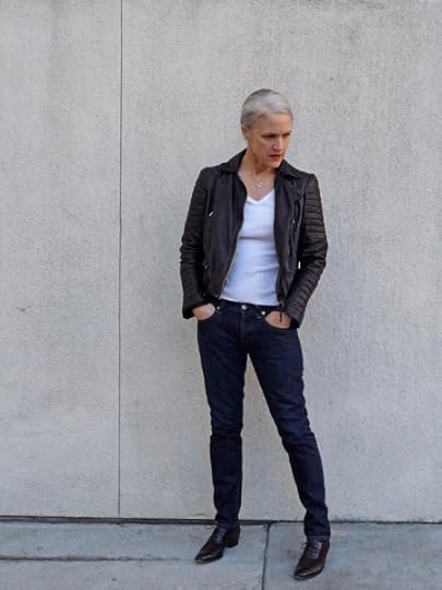 Middle-Aged-Lady-Full-Face-In-A-Biker-Jacket