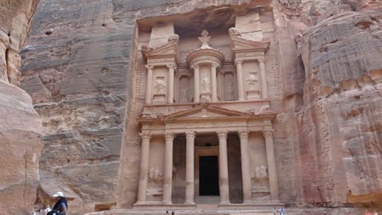 The famous treasury building in Petra, Jordan. 