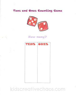 Math Activity Game Free Printable Chart Tens and Ones