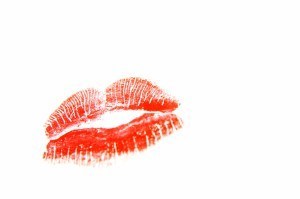 Lipstick kiss on white background