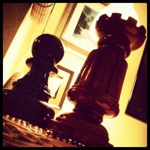 Red Rook and Black Pawn Figurines