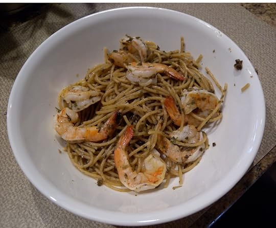 shrimp and rosemary pasta, photo by Terry Odell