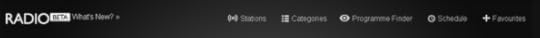 Menubar, showing Radio (Beta: What's new?), and Stations | Categories | Programme Finder | Schedule | Favourites