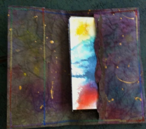 Folder, open showing loose-leaf journal pages.