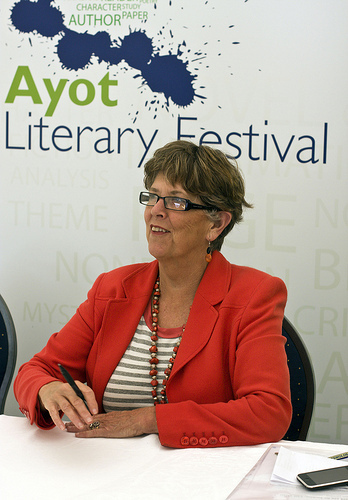 Pru Leith in the Waterstone's Tent at the Ayot Literary Festival.