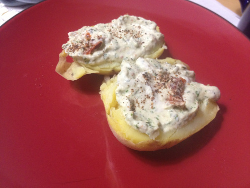 vegan basil cashew cheese baked potato