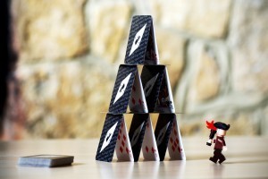 A house of cards being attacked by a pirate. Seems perfect, somehow. (Picture by furlined)