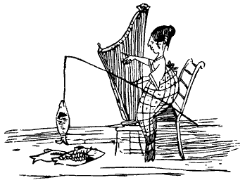 084-cartoon-women-playing-music-harp-instrument-catching-fish-fishing-public-domain