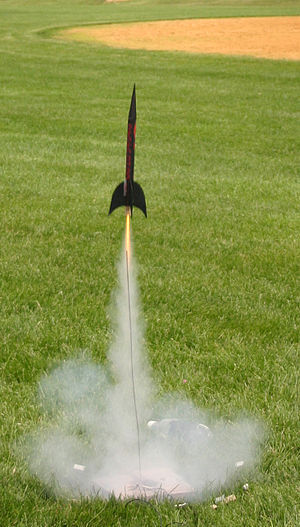 A typical model rocket during launch