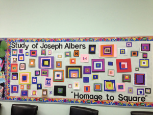 The artwork of Josef Albers from An Eye for Color was recreated by the students in their own choice of color squares.