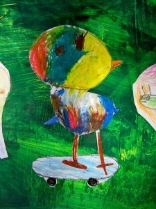 bird on a skateboard