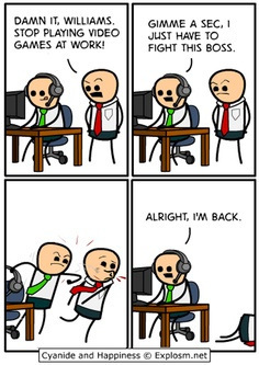 Cyanide and Happiness comic - boss fight