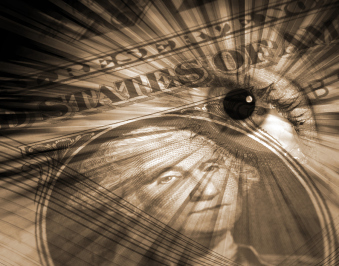 Abstract US dollar and watching eye