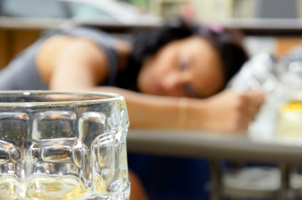 Drunk young woman shallow DOF