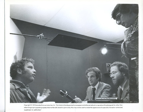  Richard Dreyfus, François Truffaut, Bob Balaban & Steven Spielberg between takes on the set of Close Encounters of the Third Kind 