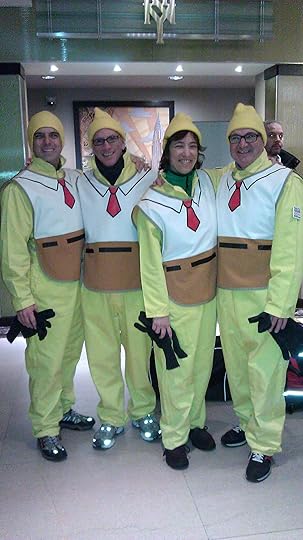 Suited up and ready to march under sponge bob