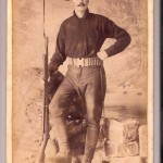 A soldier with his Krag and mounted bayonet, photographed at Centro Artistico, Manila.
