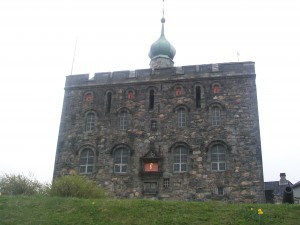 Haakon's Hall, inside Bergenhus Fortress; greenygrey dating from the 13th century.