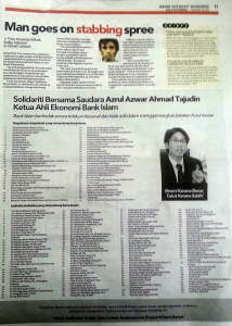 Iklan tiga suku muka surat dalam TheSun hari ini.