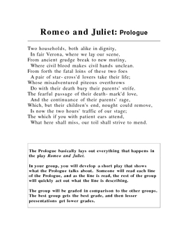 prologue, romeo and juliet, back story 
