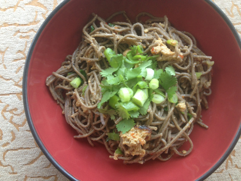 vegan peanut butter and basil udon