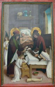 Saints Cosmas and Damian, twin brothers and future martyrs, perform a leg transplant.