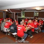 The staff at breakfast. Author campers will arrive shortly
