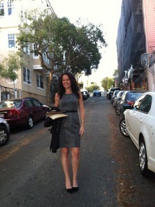 Jackie in gray dress