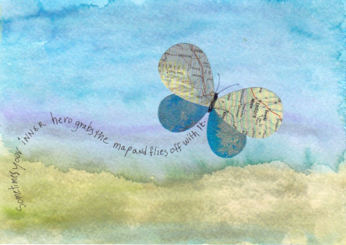 Postcard with butterfly made of maps and Monsoon Papers. © Quinn McDonald 2013