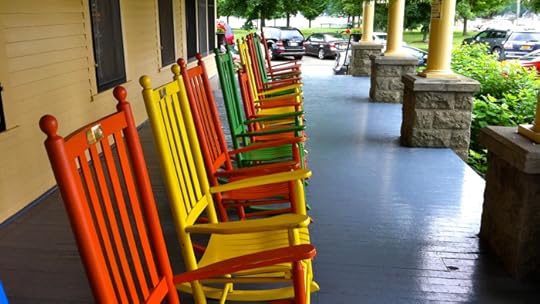 The front porch of the Hotel Lenhart at Bemus Point, New York.