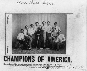 A "baseball card" from 1865 showing the members of the Brooklyn Atlantics.