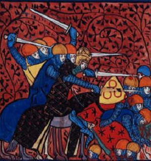 A 14th century depiction of a war between Charlemagne and the Saxons