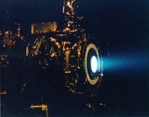 A working Ion Drive test firing from NASA JPL (via wikipedia)