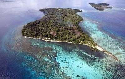 Una veduta dall'alto di una foresta sull'isola di Fergusson in Nuova Guinea